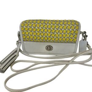 COACH Legacy Penny Woven Crossbody Bag Yellow Gray White Small Leather Purse